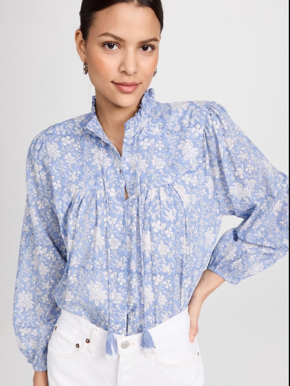Marea Georgia Floral Peasant Blouse Light Blue size XS